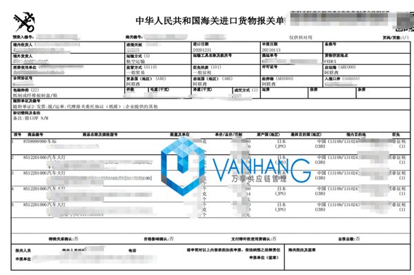 进口车灯汽车配件报关